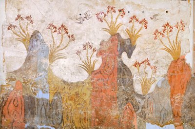 غرفة الزنابق أو الربيع ، لوحة جدارية أكروتيري ، ثيرا (اليوم سانتوريني) ، اليونان ، حضارة مينوان بواسطة المدرسة اليونانية