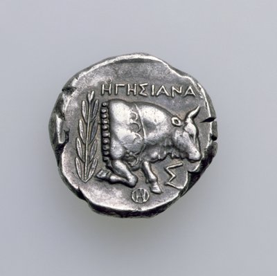 Tetradrachm من ساموس ، إيونيا ، تصور ثورًا ، c.390 قبل الميلاد (عكسي) (فضي) (للوجه المقابل انظر 168076) بواسطة المدرسة اليونانية
