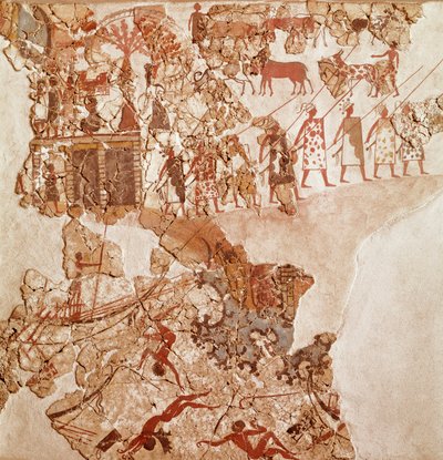 وفاة الليبيين ، أكروتيري جص ، ثيرا (اليوم سانتوريني) (اليونان) ، حضارة مينوان بواسطة المدرسة اليونانية