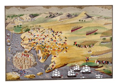 حصارات مختلفة من ميسولونجي وموت اللورد بايرون (1788-1824) في عام 1824 من التاريخ التصويري لحرب الاستقلال اليونانية بواسطة المدرسة اليونانية