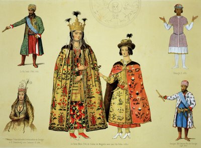 أزياء القرنين السابع عشر والثامن عشر ، اللوحة 56 من "Le Caucase pittoresque ، dessine apres nature" مع نص للكونت إرنست ستاكلبرغ ، نُشر عام 1847 بواسطة غريغوري جريجوريفيتش جاجارين