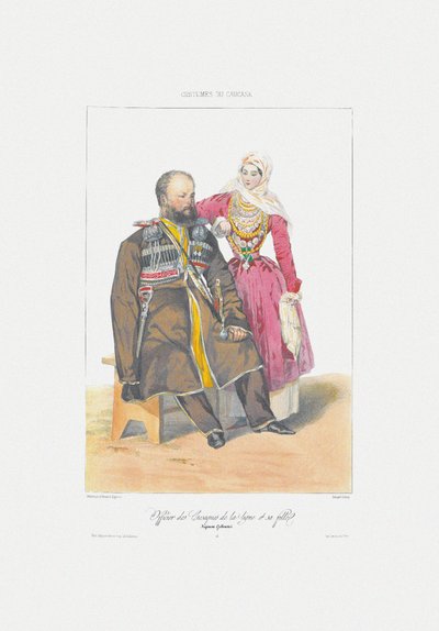 تيريك القوزاق مع ابنة من: مشاهد ، مدفوعات ، meurs et costumes du Caucase ، 1840 بواسطة غريغوري جريجوريفيتش جاجارين