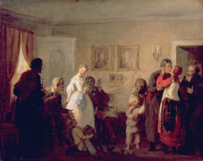 تهنئة المتزوجين حديثًا في مانور هاوس ، 1860 بواسطة Grigori Grigorievich Mjasoedov