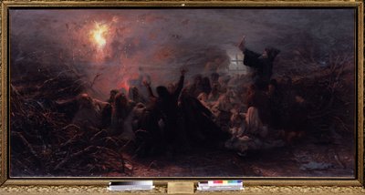 التضحية بالنفس. حلقة من raskol (أو الانشقاق) للكنيسة الأرثوذكسية في 1666-1667 ، عندما في إشارة إلى الاحتجاج على إصلاحات بطريرك موسكو ، أضرم بعض المؤمنين القدامى النار في أنفسهم خوفًا من نهاية الحرب العالمية الثانية. بواسطة غريغوري غريغوريفيتش مياسويدوف