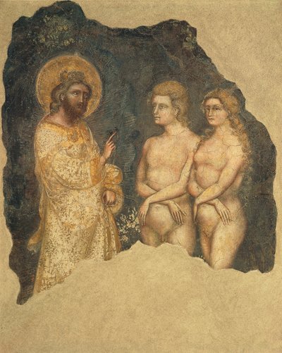 آدم وحواء قبل الأبدية ، بواسطة Guariento (نشط منذ 1338 ، توفي حوالي 1367) ، لوحة جدارية ، Carrarese Chapel ، أكاديمية Galilean للفنون والعلوم ، باتافينا سابقًا ، بادوفا ، إيطاليا ، حوالي 1350 بواسطة Guariento di Arpo