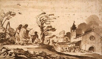 PD.1-1987 منظر طبيعي مع موكب جنازة (حبر وغسل) بواسطة جويرسينو