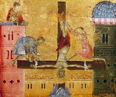 صلب القديس بطرس ، تفاصيل من Paliotto of St Peter Enthroned ، بواسطة Guido da Siena (نشط حوالي 1250 - 1300) ، الرسم على الخشب. بواسطة جويدو دا سيينا
