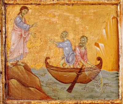 صيد معجزة للأسماك ، تفاصيل من Antependium of St Peter Enthroned بواسطة Guido da Siena (حوالي 1250-1300) ، تمبرا وذهب على خشب بواسطة جويدو دا سيينا