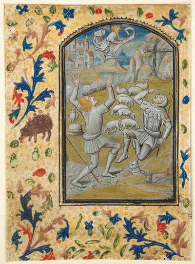 ورقة من كتاب ساعات: تتويج العذراء ، ج. 1470-1480. بواسطة غيوم فريلانت