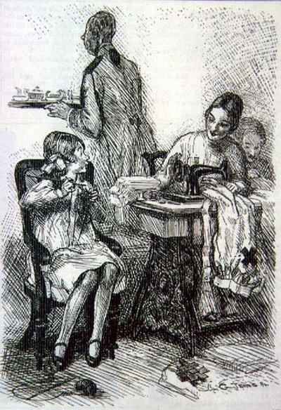 مابل. "أمي العزيزة! أتمنى ألا تنتهي هذه الحرب قبل أن أنهي جوربي!" من مجلة "Punch" ، المجلد CXLVII ، ص 277 ، حانة. 30 سبتمبر بواسطة جورنيل تشارلز جنيس