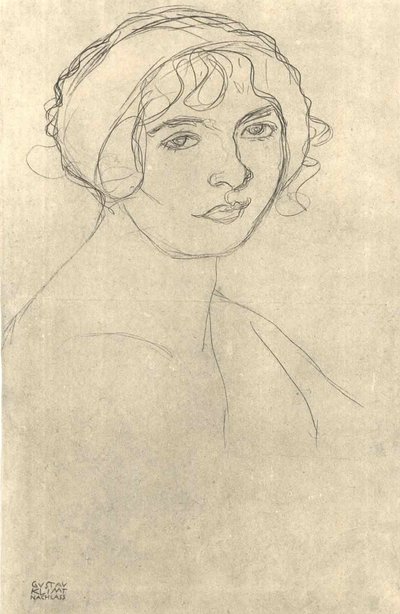 صورة نصفية لفتاة عارية على اليمين. بواسطة Gustav Klimt