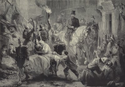 لويس نابليون يزور متاريس باريس على ظهور الخيل ليلة 3 ديسمبر 1851 بواسطة جوستاف بارتش