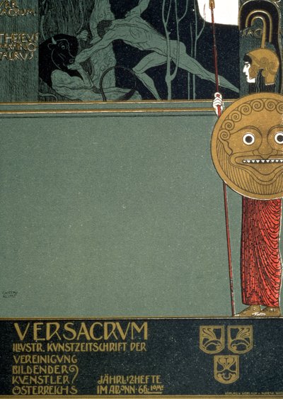 غلاف "Ver Sacrum" ، مجلة انفصال فيينا ، التي تصور ثيسيوس ومينوتور ، في وقت معرض الانفصال الأول في فيينا ، 1898 (الطباعة الحجرية) بواسطة غوستاف كليمت