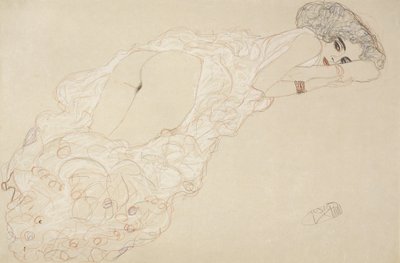 مستلقيا عارية مستلقية على بطنها وتواجه اليمين ، 1910 بواسطة غوستاف كليمت