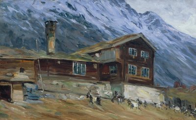 مزرعة جبلية في المناظر الطبيعية الثلجية بواسطة غوستاف وينتزيل