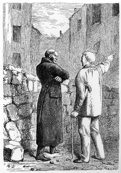 جان Valjean يحصل على انتقامه ، التوضيح من "البؤساء" بواسطة فيكتور هوغو (1802-1885) منقوش بواسطة Jules Perrichon (1836-1897) بواسطة غوستاف بريون