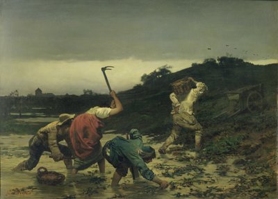 الفلاحون يحصدون البطاطس أثناء طوفان نهر الراين عام 1852 بواسطة غوستاف بريون