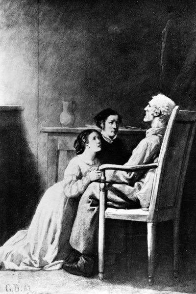 وفاة جان فالجين ، رسم توضيحي من "البؤساء" بقلم فيكتور هوغو (1802-85) 1862 بواسطة غوستاف بريون