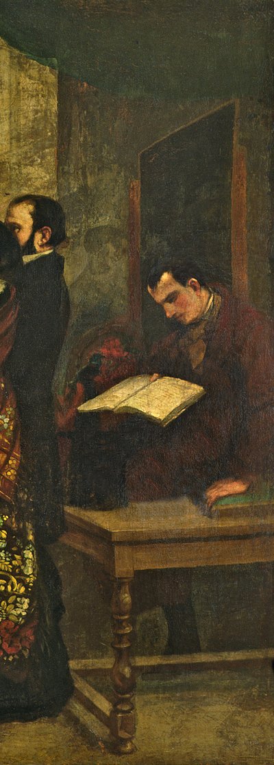 بودلير يقرأ كتابًا ، تفاصيل من &39;The Studio of the Painter، a Real Allegory&39; ، 1855 (تفاصيل 19190) بواسطة غوستاف كوربيت