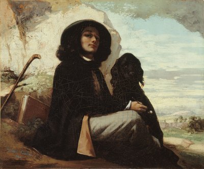 بالفرنسية  بورتريه ذاتي مع كلب أسود (Autoportrait dit Courbet au chien noir) بواسطة غوستاف كوربيت