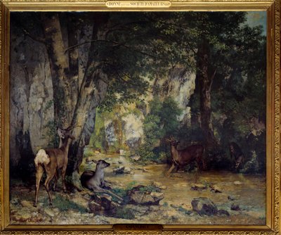 تسليم الغزلان في Plaisir تيار Fontaine اللوحة بواسطة Gustave Courbet (1819-1877) 1866 Sun. 1.74x2.09 م. بواسطة غوستاف كوربيت