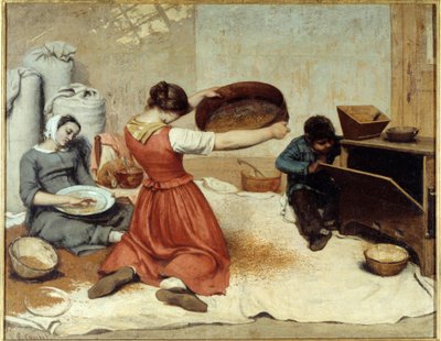 Les sibleuses de ble Painting by Gustave Courbet (1819-1877) 1854 Dim. 1,31 x 1,67 m Nantes, Musee des Beaux Arts بواسطة غوستاف كوربيت