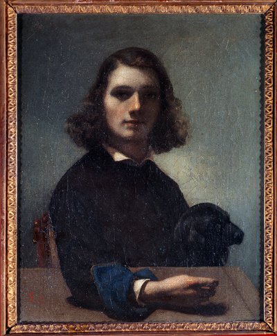 بورتريه ذاتي مع رسم كلب أسود لجوستاف كوربيه (1819-1877) القرن التاسع عشر بونتارلير ، متحف الفنون الجميلة. بواسطة غوستاف كوربيت