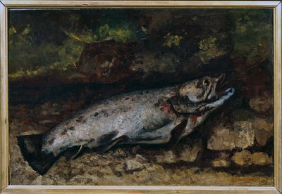 سمك السلمون المرقط لا يزال حياة الأسماك. لوحة لغوستاف كوربيه (1819-1877) بواسطة غوستاف كوربيت