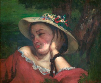 امرأة مع الزهور على قبعتها - كوربيه ، غوستاف (1819-1877) - 1857 - زيت على قماش - المعرض الوطني ، براغ بواسطة غوستاف كوربيت