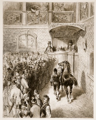 بيع في Tattersall&39;s ، من "لندن ، رحلة حج" ، كتبها وليام بلانشارد جيرولد (1826-1894) دون نقش من قبل Pannemaker ، حانة. 1872 بواسطة Gustave Dore