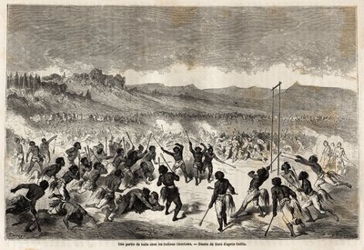 لعبة كرة بين هنود التشوكتوس ، قبيلة منطقة المسيسيبي ، رسمها غوستاف دوري (1832-1883) ، لتوضيح رحلة المسيسيبي إلى المحيط الهادئ في 1853-54 من قبل بودوين مولهاوزن (1825-1905). النقش في "" Le Tour du monde، nouveau j بواسطة غوستاف دور
