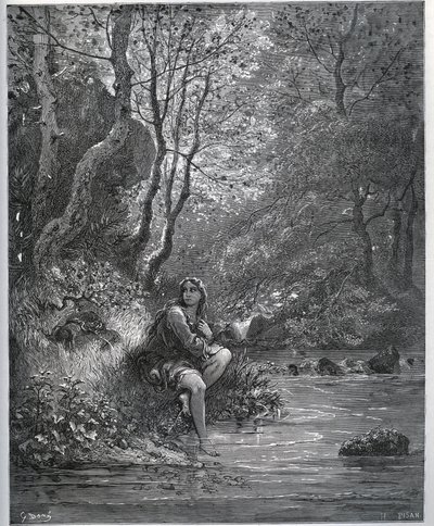 ظهور دوروثي في ملابس فارمر - من "" دون كيشوت دي لا مانشا "" لميغيل سيرفانتس (1547-1616) (دون كيشوت) - نقش خشبي بعد رسم غوستاف دوري بواسطة غوستاف دور