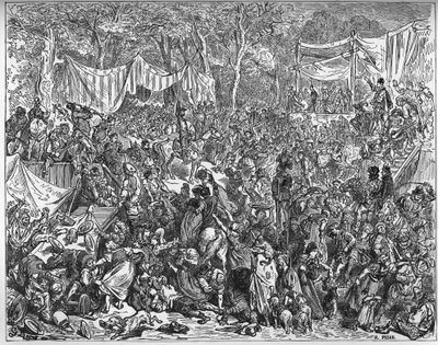 وصول دون كيشوت إلى حفل زفاف كاماتشي - من "دون كيشوت دي لا مانشا" لميغيل سيرفانتس (1547-1616) (دون كيشوت) - نقش خشبي بعد رسم غوستاف دوري بواسطة غوستاف دور