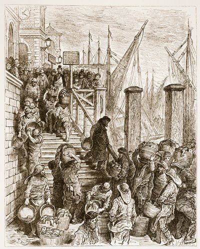 بيلينجسجيت ، هبوط السمك ، من "لندن ، رحلة حج" ، كتبها ويليام بلانشارد جيرولد (1826-1894) دون نقش هيلديبراند ، حانة. 1872 بواسطة Gustave Dore