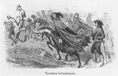 سائحون بريطانيون ، رسم توضيحي من "فويج أوكس بيرينيس" بقلم هيبوليت تاين (1828-1893) نقشها إميل ديشامب (القرن التاسع عشر) بواسطة غوستاف دور