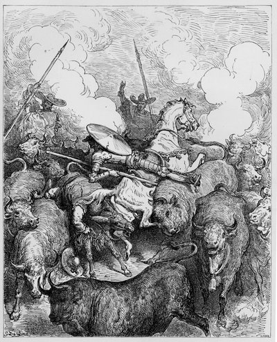 Bull Fighting ، من "Don Quixote de la Mancha" بواسطة ميغيل سرفانتس ، نقش بواسطة هيليودور جوزيف بيسان ، c.1875 بواسطة غوستاف دور