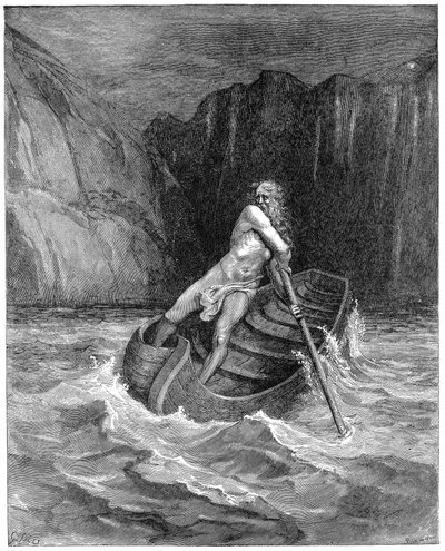Charon المراكب التجديف لجمع دانتي وفيرجيل ، لحملهما عبر Styx ، 1861 بواسطة غوستاف دور