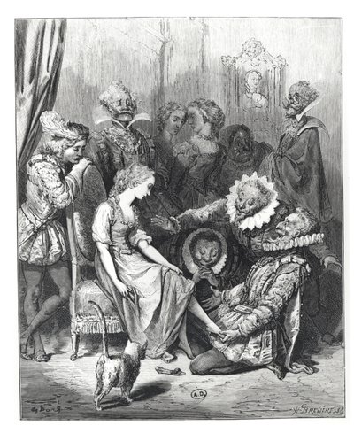 "سندريلا والنعال الزجاجي" ، رسم توضيحي من "Les Contes de Perrault" ، منقوش بواسطة Louis Henri Breviere (1797-1869) ، نشره J.Hetzel ، 1862 بواسطة غوستاف دور