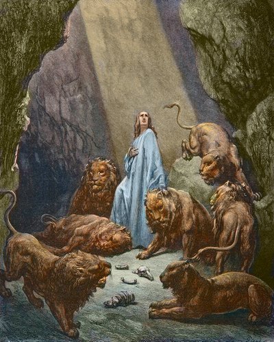 Daniel est jete dans la fonds aux lions - دانيال في دن الأسود - نقش غوستاف دوري - تلوين لاحقًا بواسطة غوستاف دور