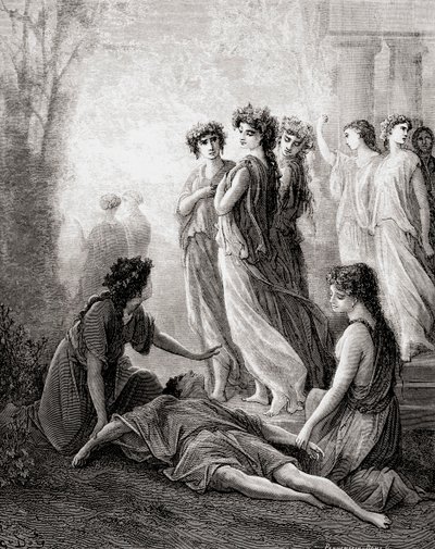 Daphnis et Alcimadure ، من طبعة أواخر القرن التاسع عشر من Fables de La Fontaine (نقش الخشب) بواسطة غوستاف دور