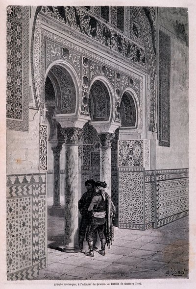 تفاصيل رواق الكازار في إشبيلية - بقلم Doré ، في "" Tour du Monde "، النصف الثاني. 1866. بواسطة غوستاف دور