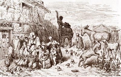 يقنع دون كيشوت جاره سانشو بانزا بأن يصبح نقشه غوستاف دوري (1832-1883) عن "لانجينيو هيدالجو دون كيشوت دي لا مانش (كيشوت - كويجوت)" لميغيل دي سيرفانتس (1547-1616) مجموعة خاصة 1863 بواسطة غوستاف دور
