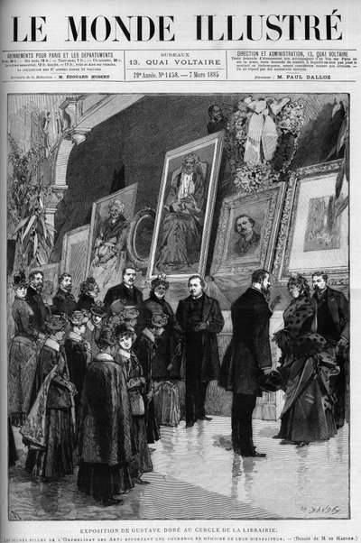 معرض جوستاف دوري (1832-1883) رسام ورسام فرنسي في دائرة المكتبة. نقش في "" العالم المصور "" بواسطة غوستاف دور