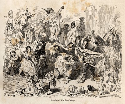 أعياد القديس جورج ، راعي مدينة ألكوي ، رسم تخطيطي لحيوية غوستاف دوري (1832-1883) ، لتوضيح رحلته إلى إسبانيا ، في عام 1862 ، مع الفصل. دافيلير. نقش في "" Le Tour du monde "، تحرير إدوارد شارتون بواسطة غوستاف دور