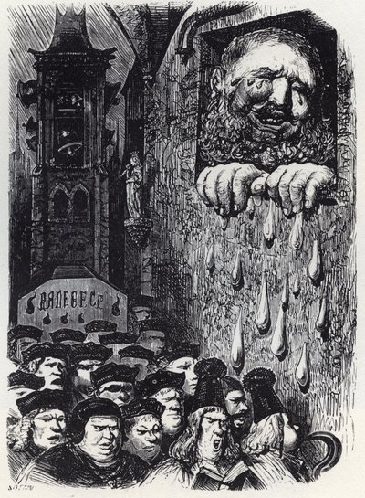 جارجانتوا حزنًا على وفاة زوجته - جارجانتوا حدادًا على زوجته - رسم توضيحي من "Gargantua and Pantagruel" بقلم فرانسوا رابيليه - نقش لغوستاف دوري (1832-1883) بواسطة غوستاف دور