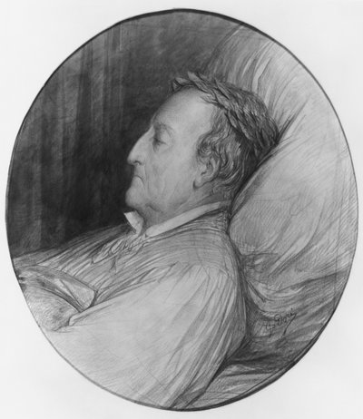 Gioacchino Rossini على فراش موته ، 1868 (يبرز الفحم والغواش على الورق) بواسطة غوستاف دور
