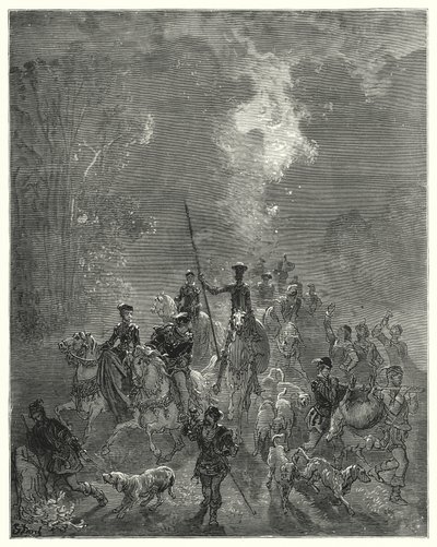دون كيشوت لـ Gustave Dore: "بدأ الصباح ينشر مظهرها المبتسم في الحي الشرقي من السماء" (نقش) بواسطة غوستاف دور