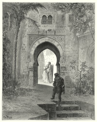Gustave Dores Don Quixote: "Zoraida, showing trouble in her looks, went away with her father" (engraving) بواسطة غوستاف دور