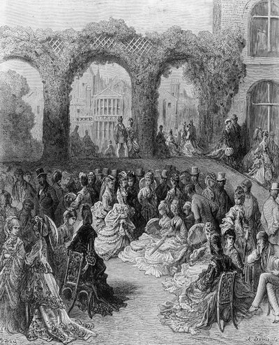 Holland House - حفلة حديقة ، من "لندن ، رحلة حج" ، كتبها وليام بلانشارد جيرولدز (1826-1884) ، نقشها A. Doms ، حانة. 1872 بواسطة Gustave Dore
