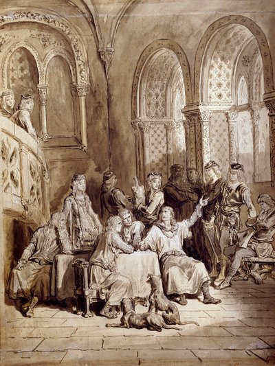 رسم توضيحي لسلسلة القصائد ، قصائد الملك لألبرت تينيسون (1809-1892) ، نقش لغوستاف دوري (1832-1883) بواسطة غوستاف دور
